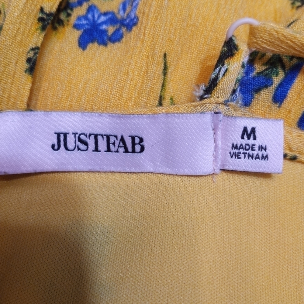 𝅺JUSTFAB Yellow Floral Sleeveless Dress Women's Size Medium - Picture 7 of 7